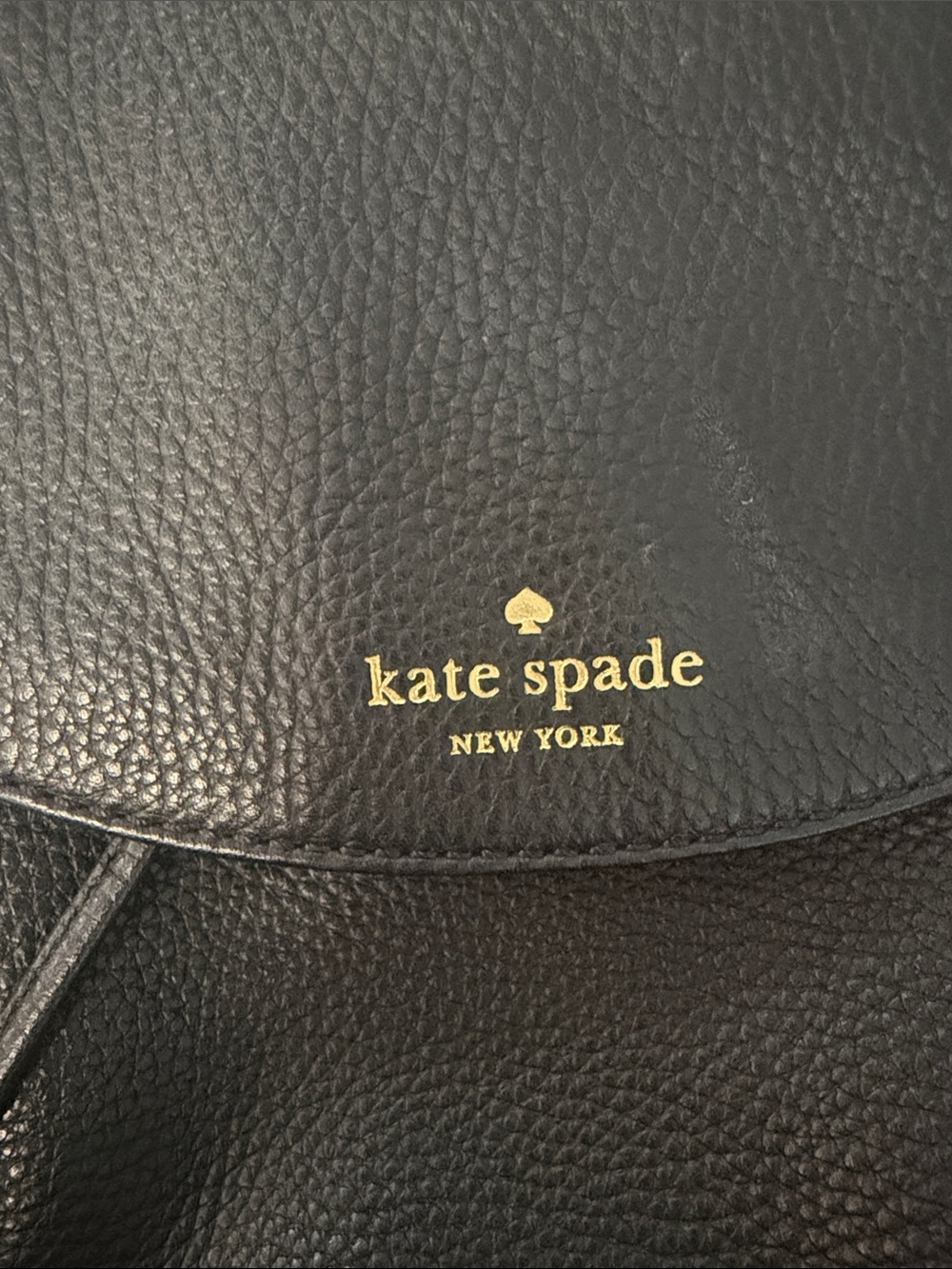 kate spade Black Pebbled Leather Flap Drawstring Backpack with Gold Hardware - Picture 5 of 8